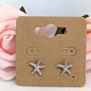 New Starfish Stud Earrings Silver Tone Fun Coastal Summer Fashion